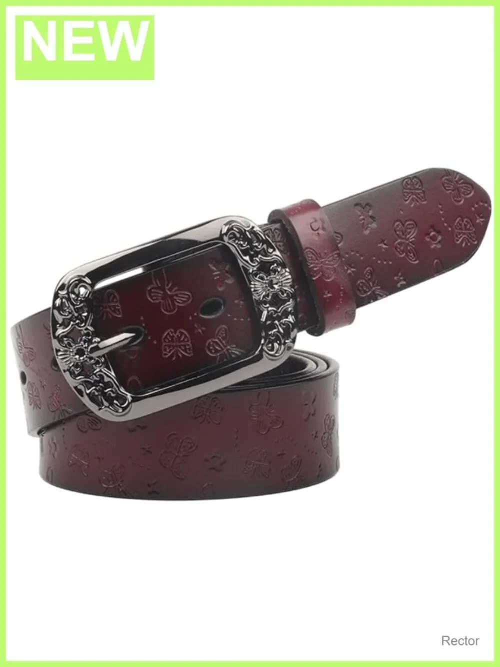 Vintage Western Leather Belt Hollow Floral Large Buckle